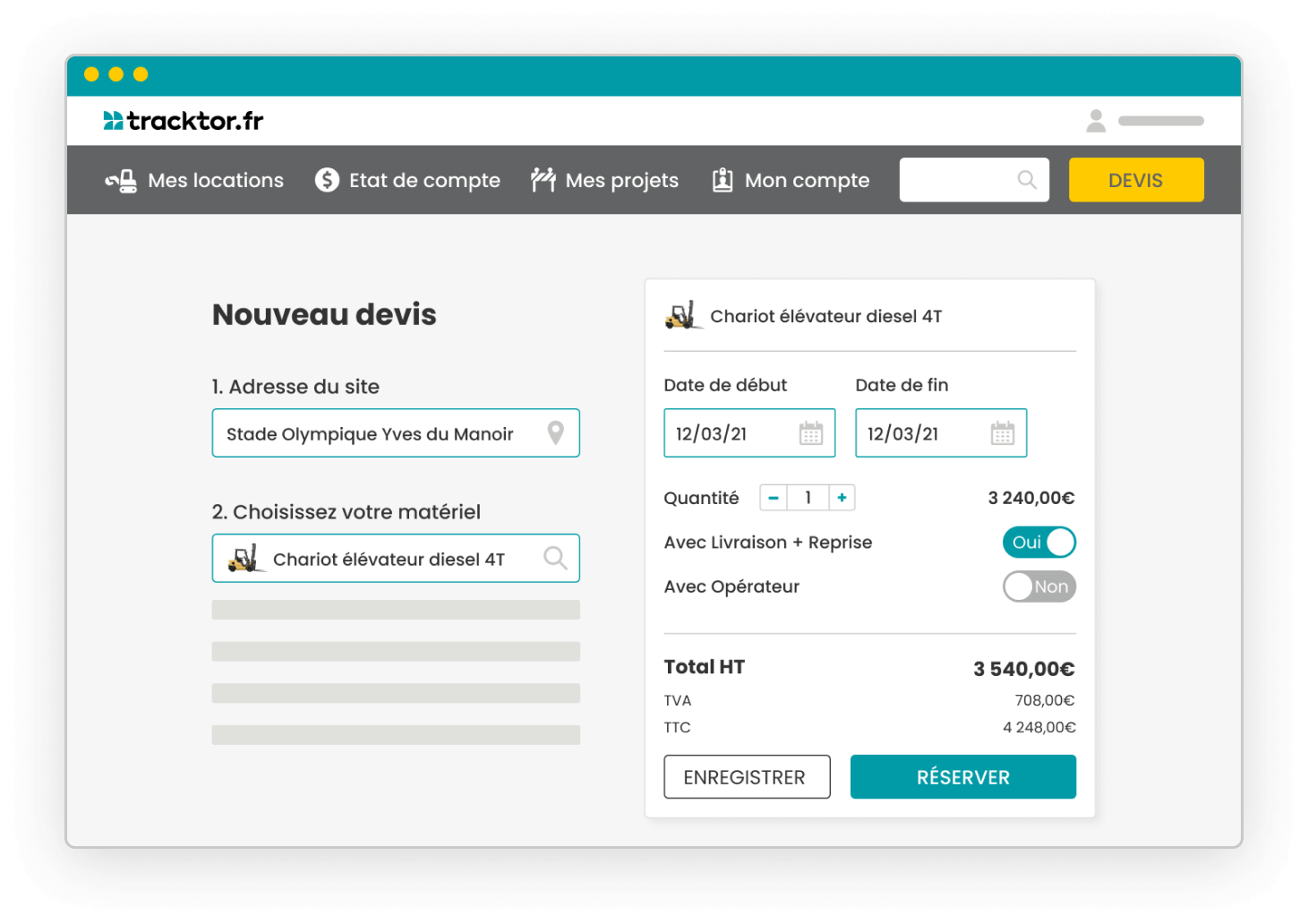 création d'une nouvelle réservation