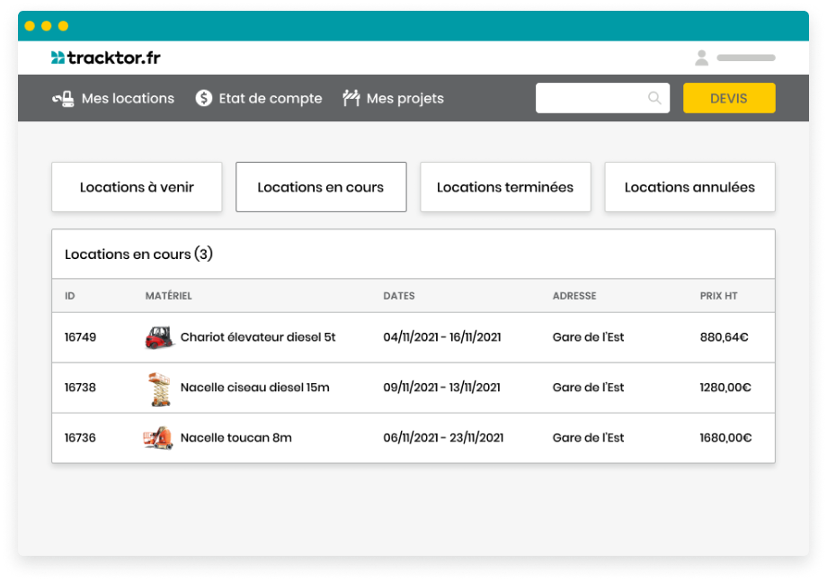 représentation du dashboard des locations